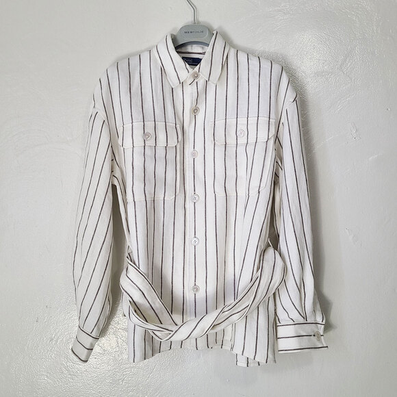RALPH LAUREN NWT Linen Striped Belted Utility Shirt Jacket in Cream Brown Size 6 - Picture 5 of 13